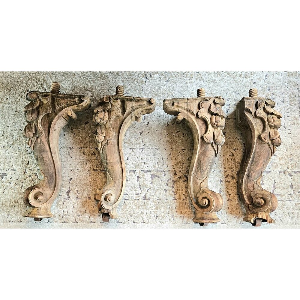 Antique Grand Piano Legs Set of 4 Hand Carved Wood 1800's Architectural Salvage